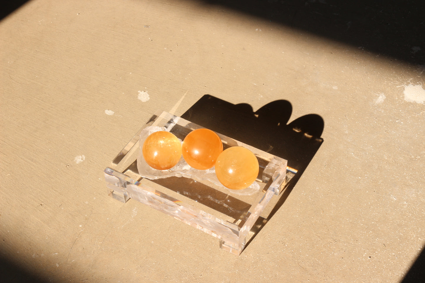 Honey Calcite Sphere Trio